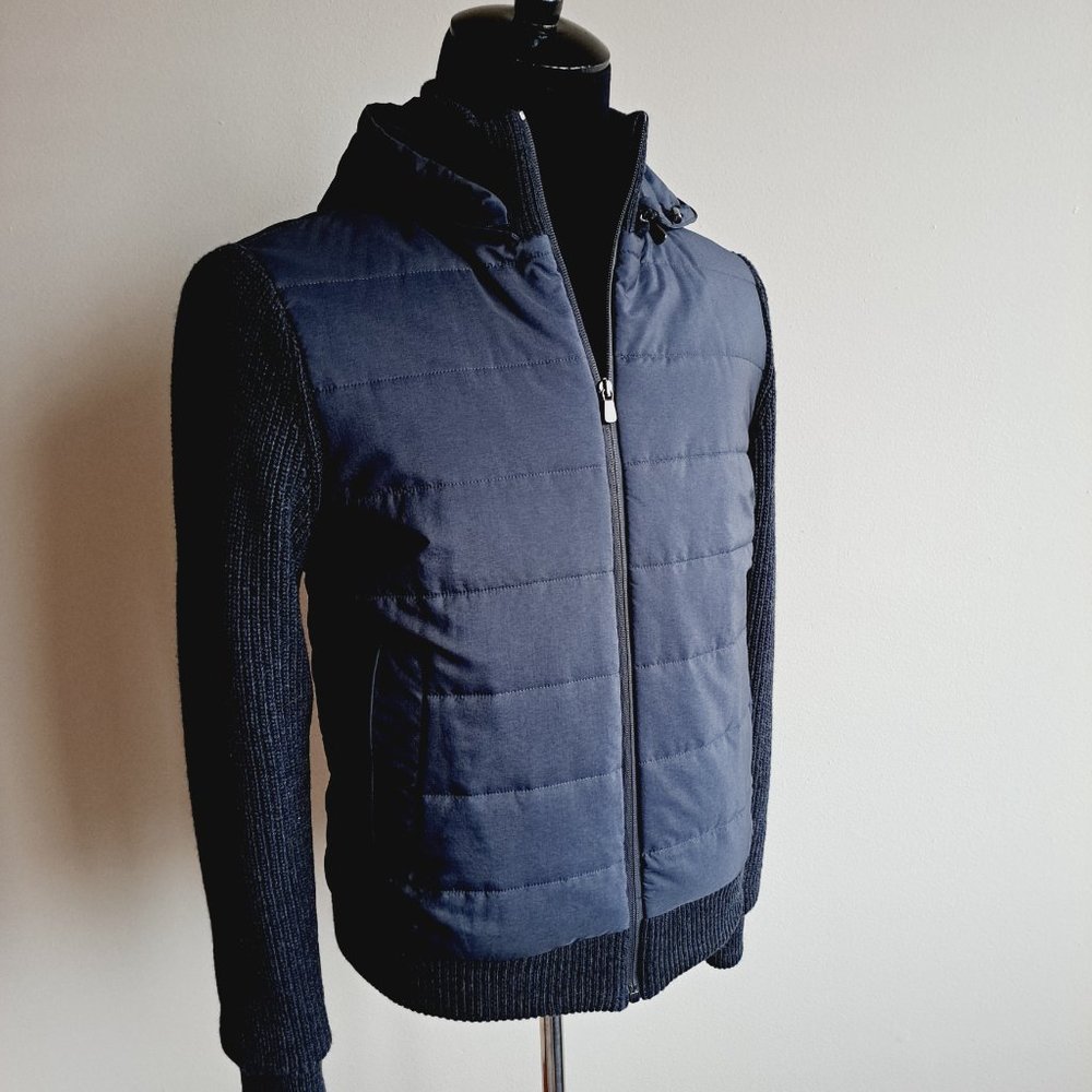 NEW Luigi Bianchi Mantova Navy Quilted Padded Jacket with Tricot Sleeves 50R / M
